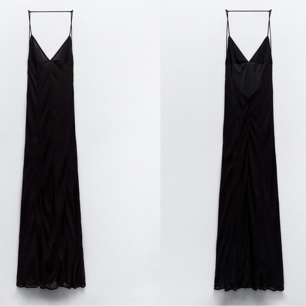 Zara black v-neck spaghetti strap long maxi dress Sz XL NWT - Picture 4 of 12